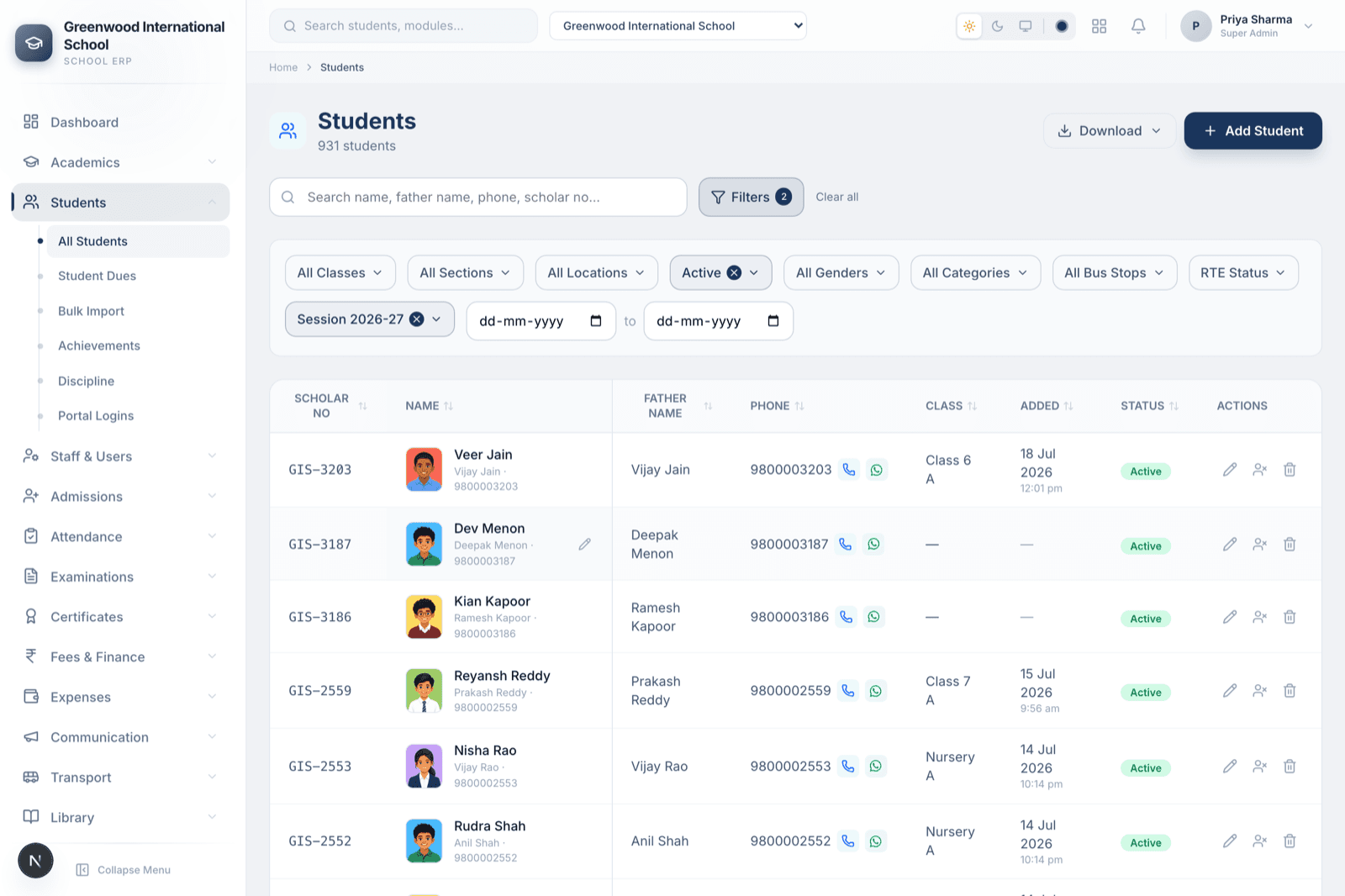 eDarpan School ERP — Student information system
